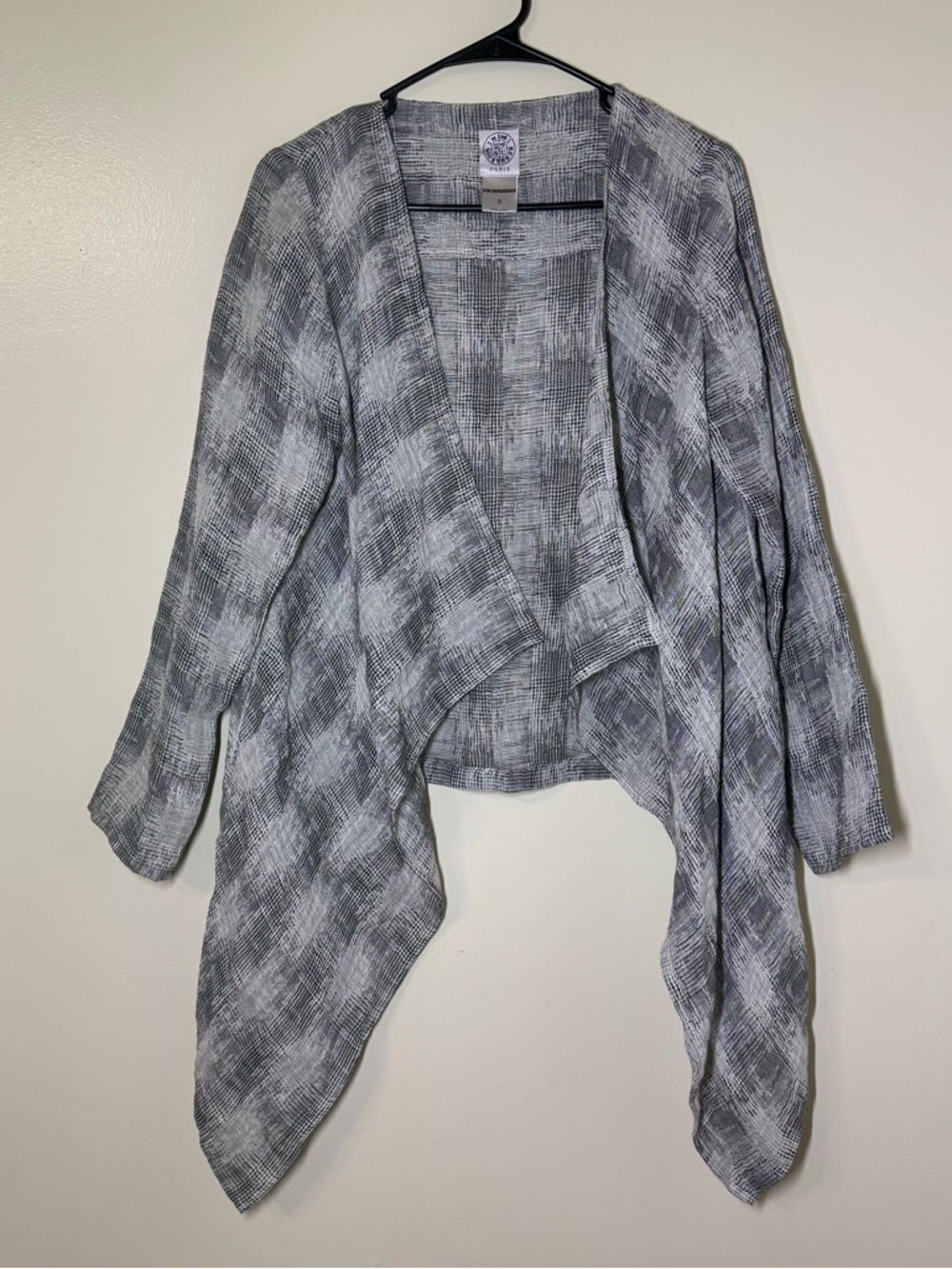 Kim Bernardin Open-Front Draped Cardigan in Gray and White